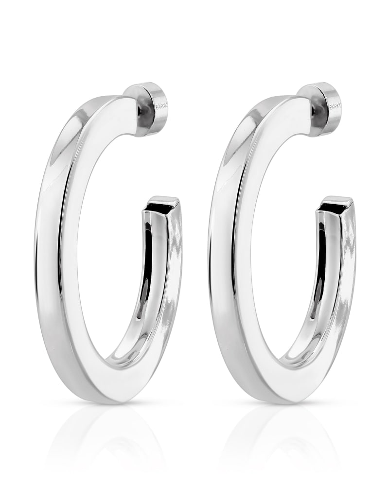 Front of a size one-size-fits-all Baby Alexis Hoops Silver in Silver by Eklexic. | dia_product_style_image_id:285573